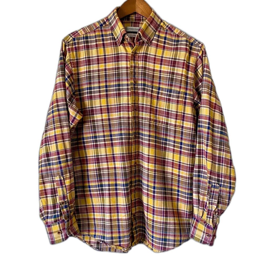 Southern Proper Men's Yellow & Red Plaid The Traditional Fit Flannel - Small